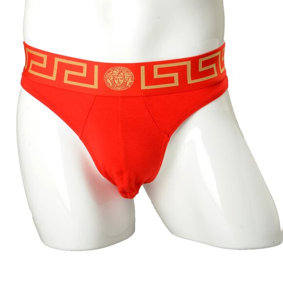 Versace Men's Red&Gold Border Stretch Thong Underwear Versace Sz 8 US 2XL IT 56 - Picture 1 of 9